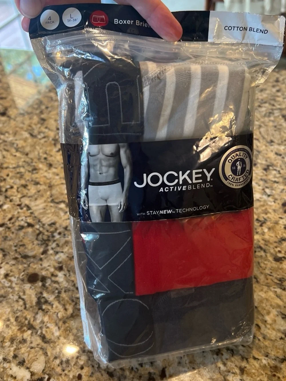 Jockey Men’s Boxer Briefs 4-Pack – Black, Gray, White/Grey Strip, Red size L